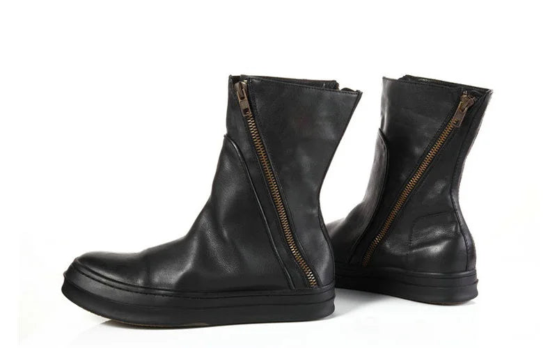 KOOPER™ Vintage British Genuine Leather Biker Boots – Winter Mid Heel Motorcycle Style