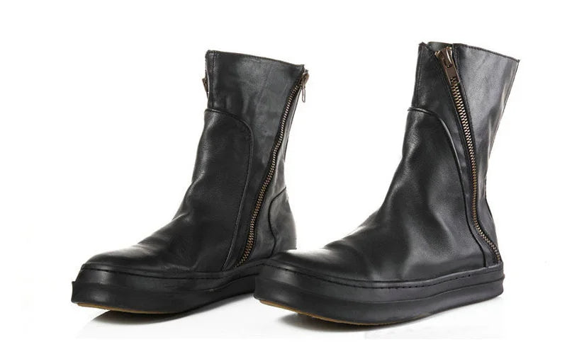 KOOPER™ Vintage British Genuine Leather Biker Boots – Winter Mid Heel Motorcycle Style