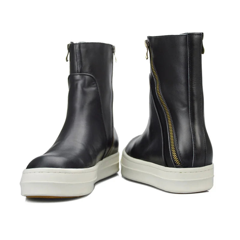 KOOPER™ Vintage British Genuine Leather Biker Boots – Winter Mid Heel Motorcycle Style
