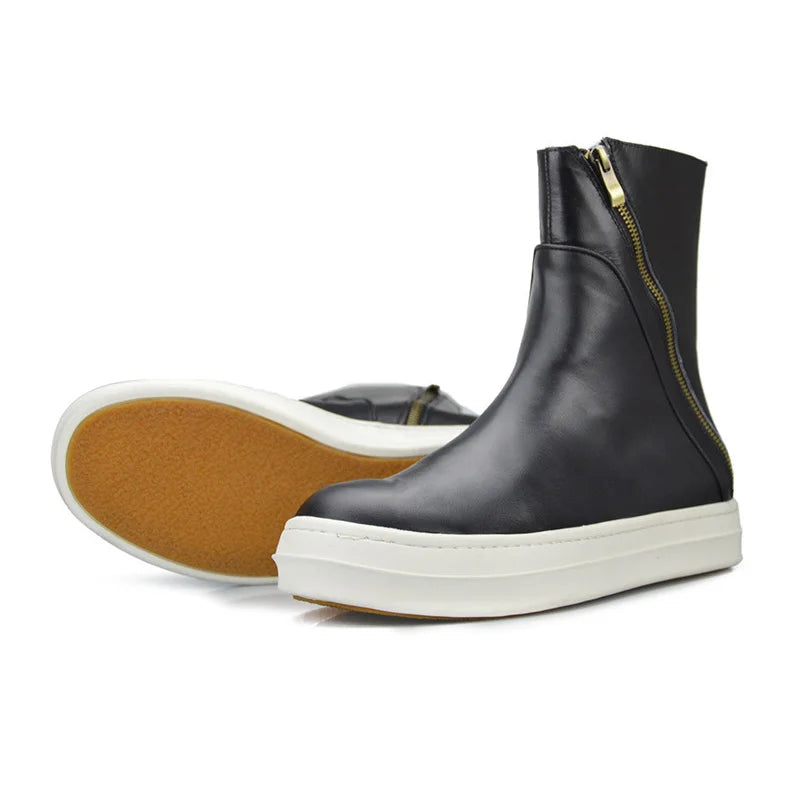 KOOPER™ Vintage British Genuine Leather Biker Boots – Winter Mid Heel Motorcycle Style