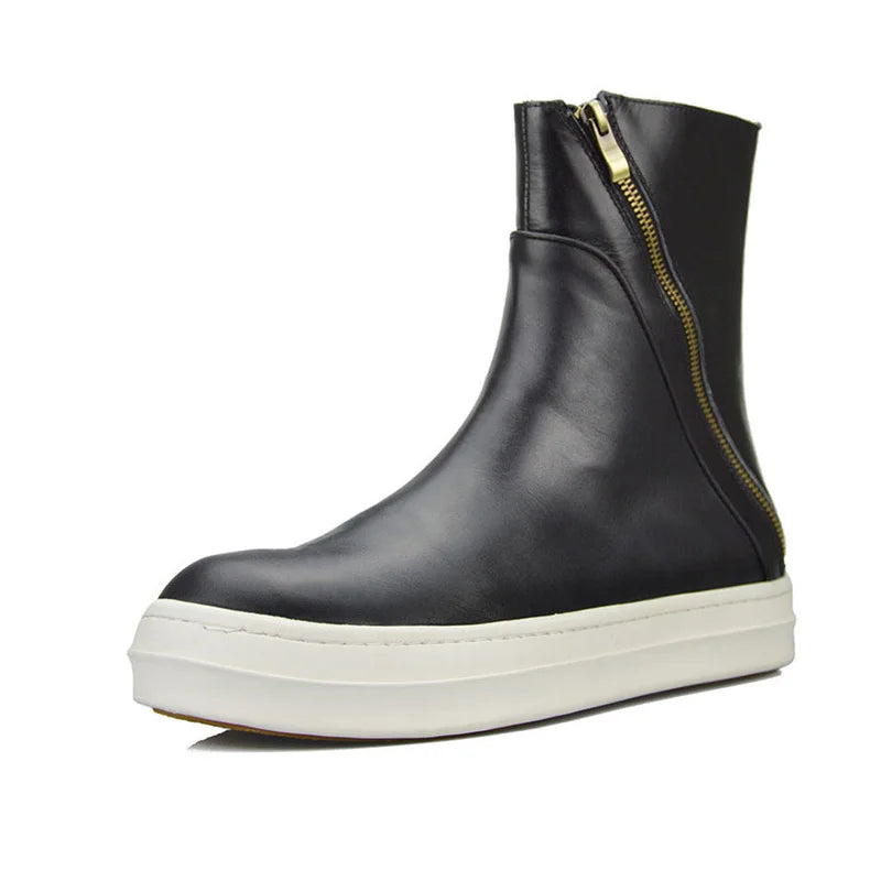 KOOPER™ Vintage British Genuine Leather Biker Boots – Winter Mid Heel Motorcycle Style
