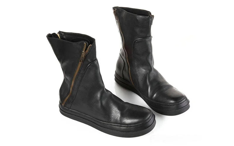 KOOPER™ Vintage British Genuine Leather Biker Boots – Winter Mid Heel Motorcycle Style