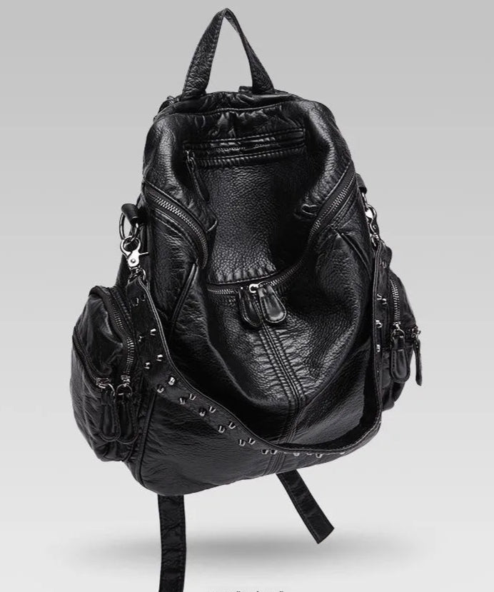 KOOPER™ Sheepskin Rivet Backpack – Korean Style Large-Capacity Leather Bookbag