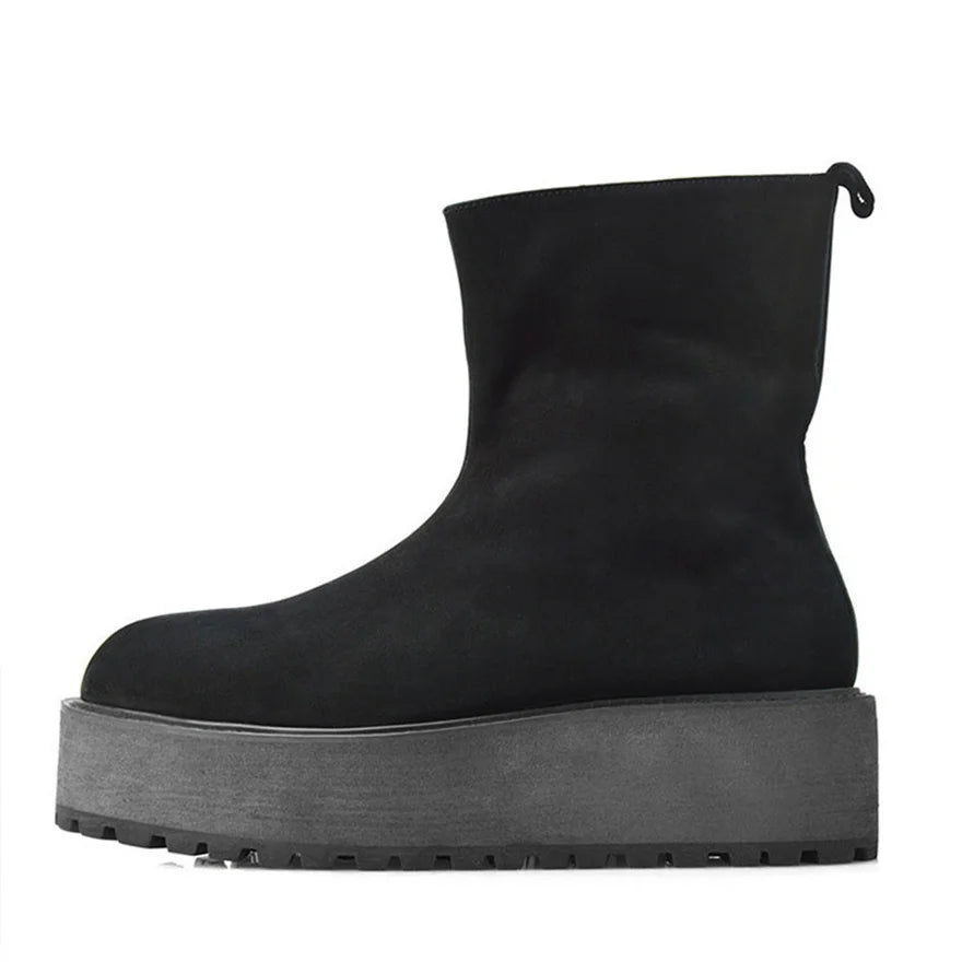 KOOPER™ Vantage Handmade Luxury Leather Chunky Sole Boots – Custom Retro Zipper Design