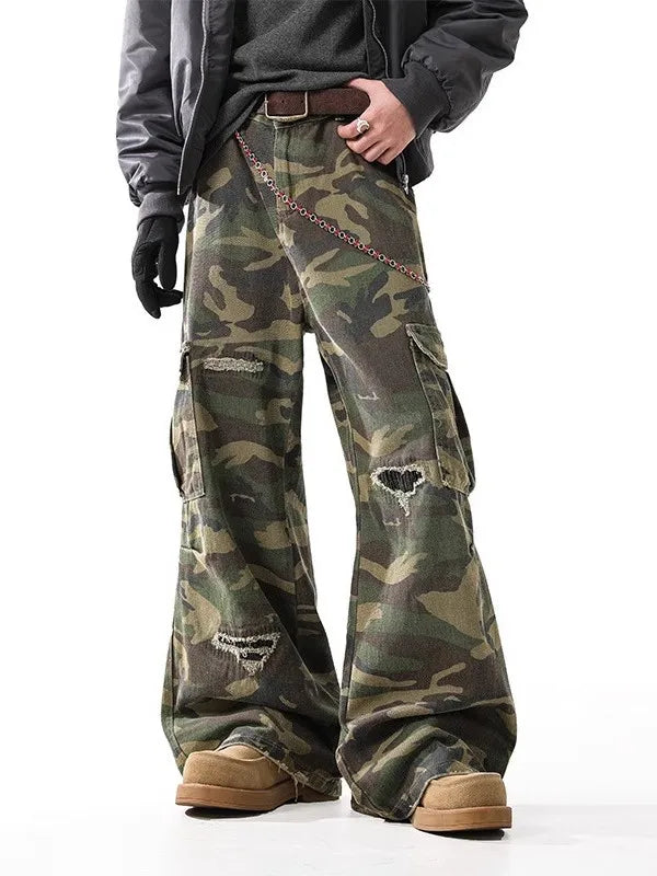 KOOPER™ American Retro Cleanfit Camouflage Workwear Pants – Straight Leg High Street Jeans