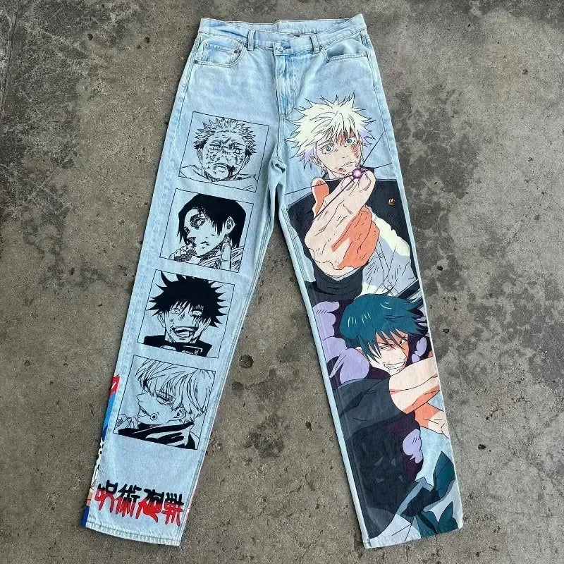 KOOPER™ Y2K Baggy Anime Jeans – Harajuku Vintage Wide-Leg Streetwear