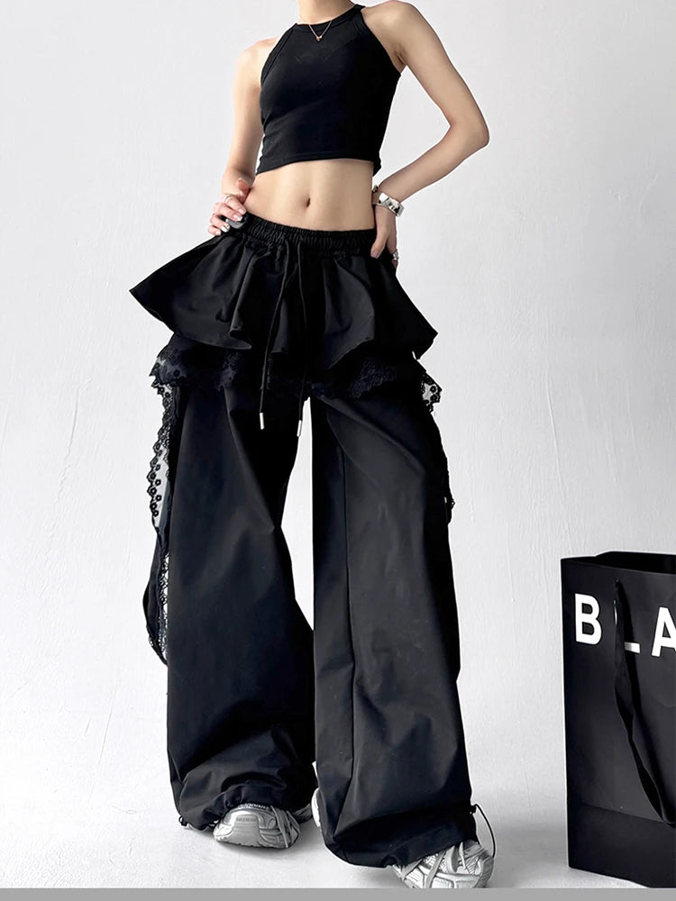 KOOPER™ Y2K Lace Patchwork Cargo Pants – Harajuku Wide Leg Streetwear