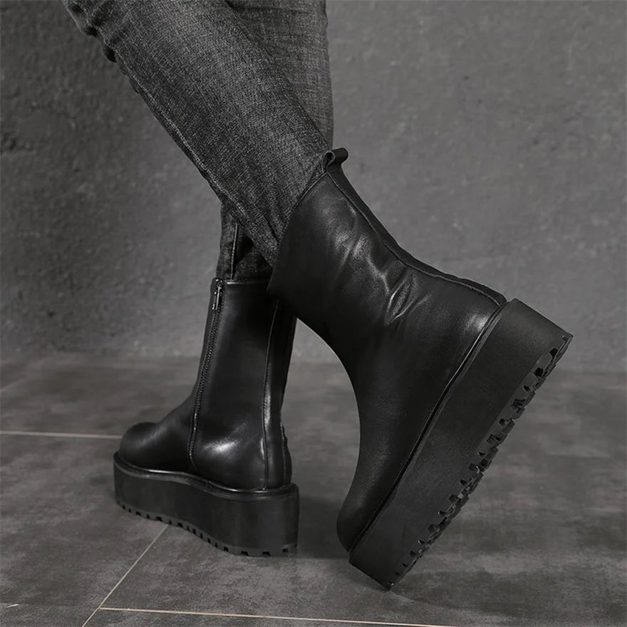 KOOPER™ Vantage Handmade Luxury Leather Chunky Sole Boots – Custom Retro Zipper Design