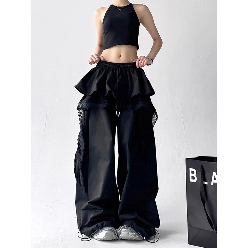 KOOPER™ Y2K Lace Patchwork Cargo Pants – Harajuku Wide Leg Streetwear
