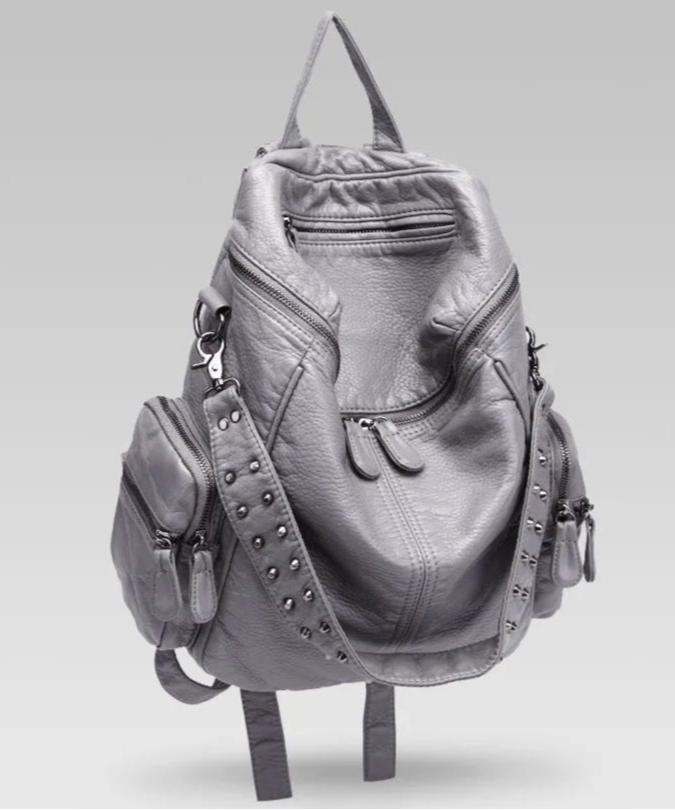 KOOPER™ Sheepskin Rivet Backpack – Korean Style Large-Capacity Leather Bookbag
