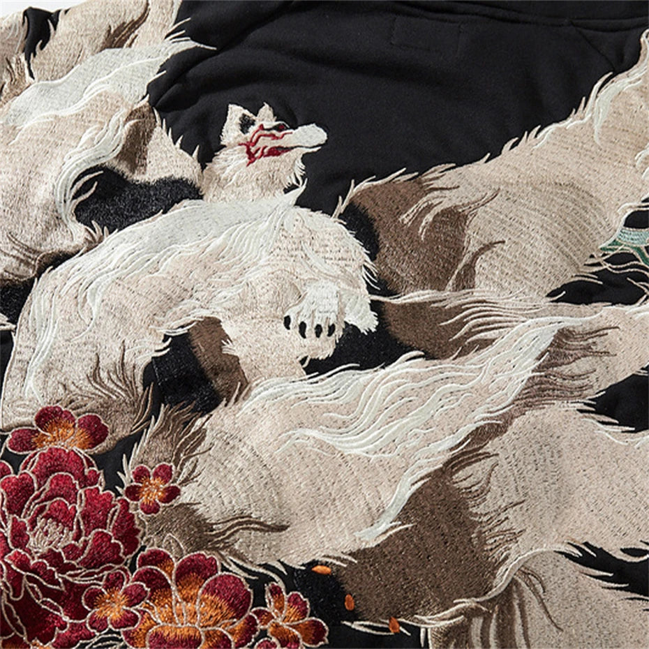 KOOPER™ Nine-Tailed Fox Vintage Hoodie – Y2K Harajuku Streetwear Pullover