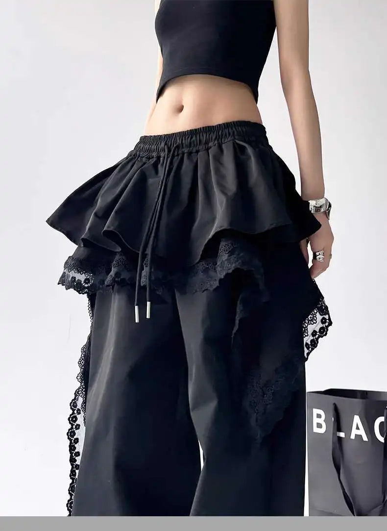KOOPER™ Y2K Lace Patchwork Cargo Pants – Harajuku Wide Leg Streetwear