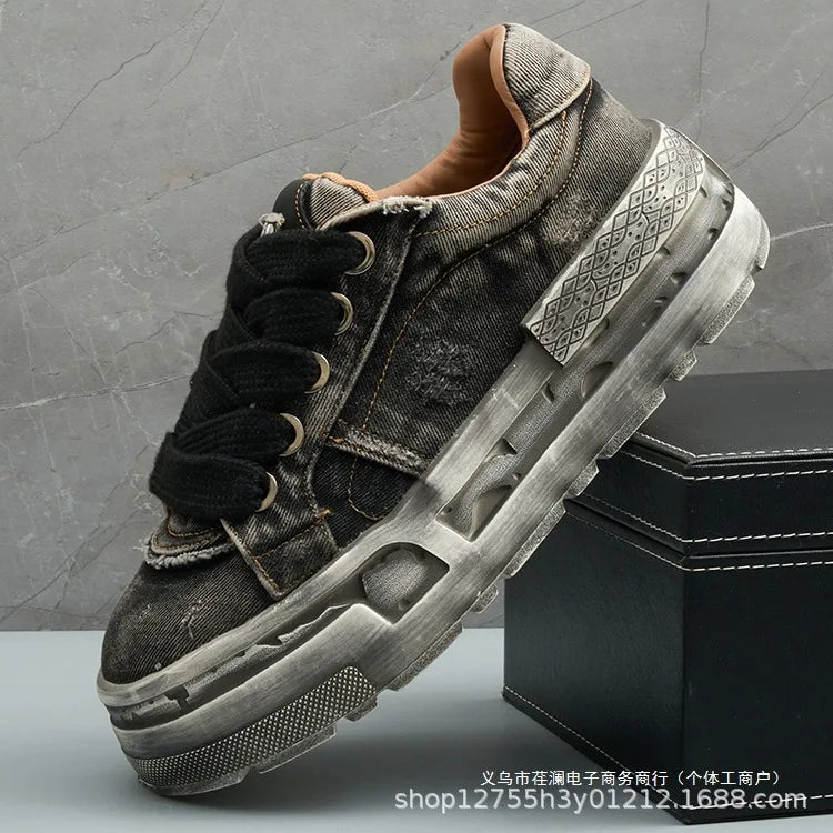 KOOPER™ Retro Washed Denim Board Shoes – Unisex Canvas Sports & Casual Sneakers