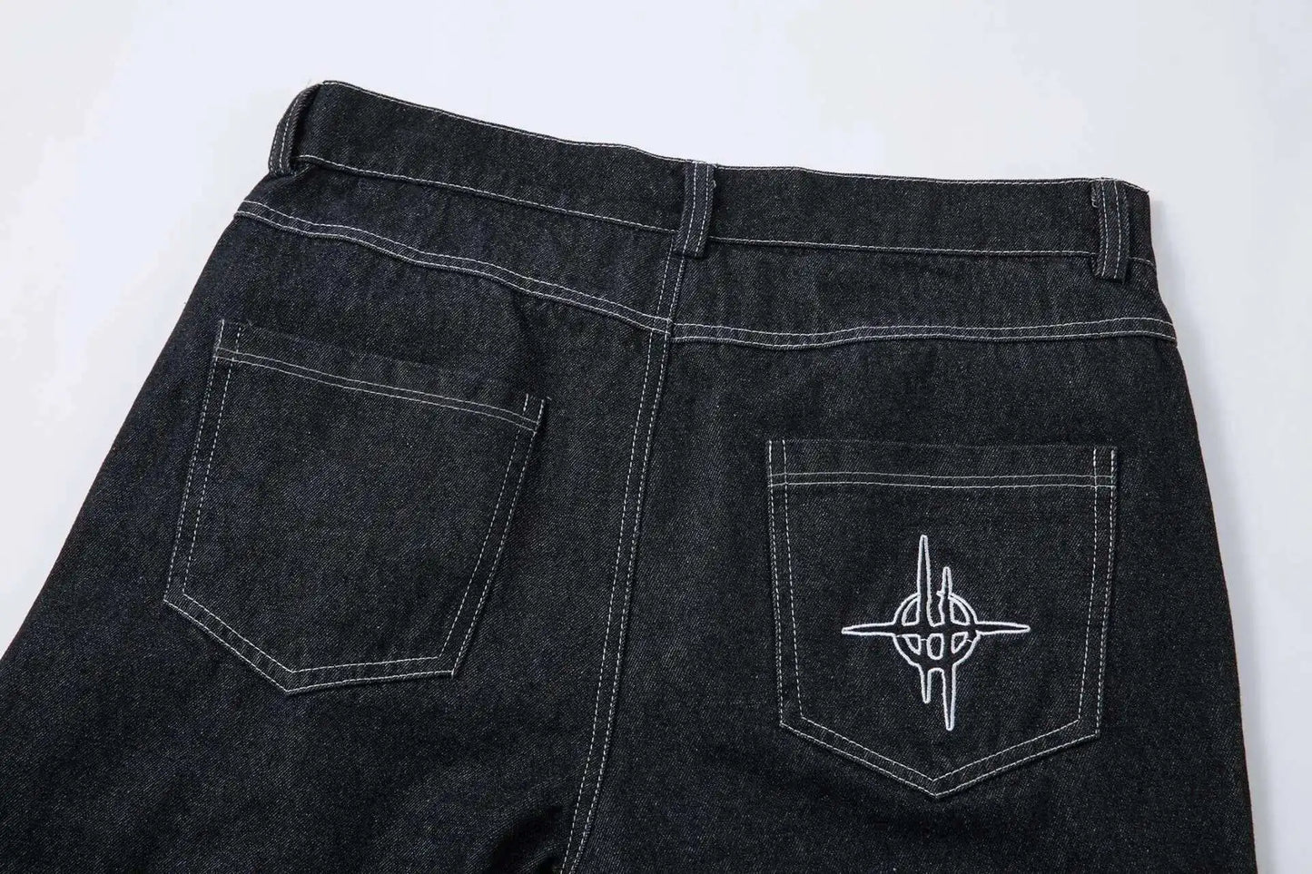 KOOPER™ Vintage Embroidered Black Jeans – Loose Fit Wide Leg Streetwear