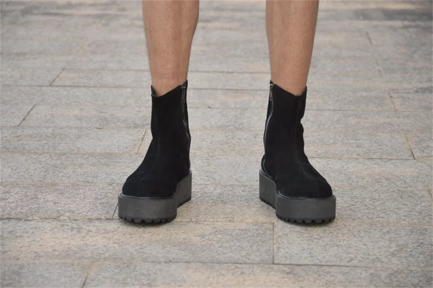 KOOPER™ Vantage Handmade Luxury Leather Chunky Sole Boots – Custom Retro Zipper Design