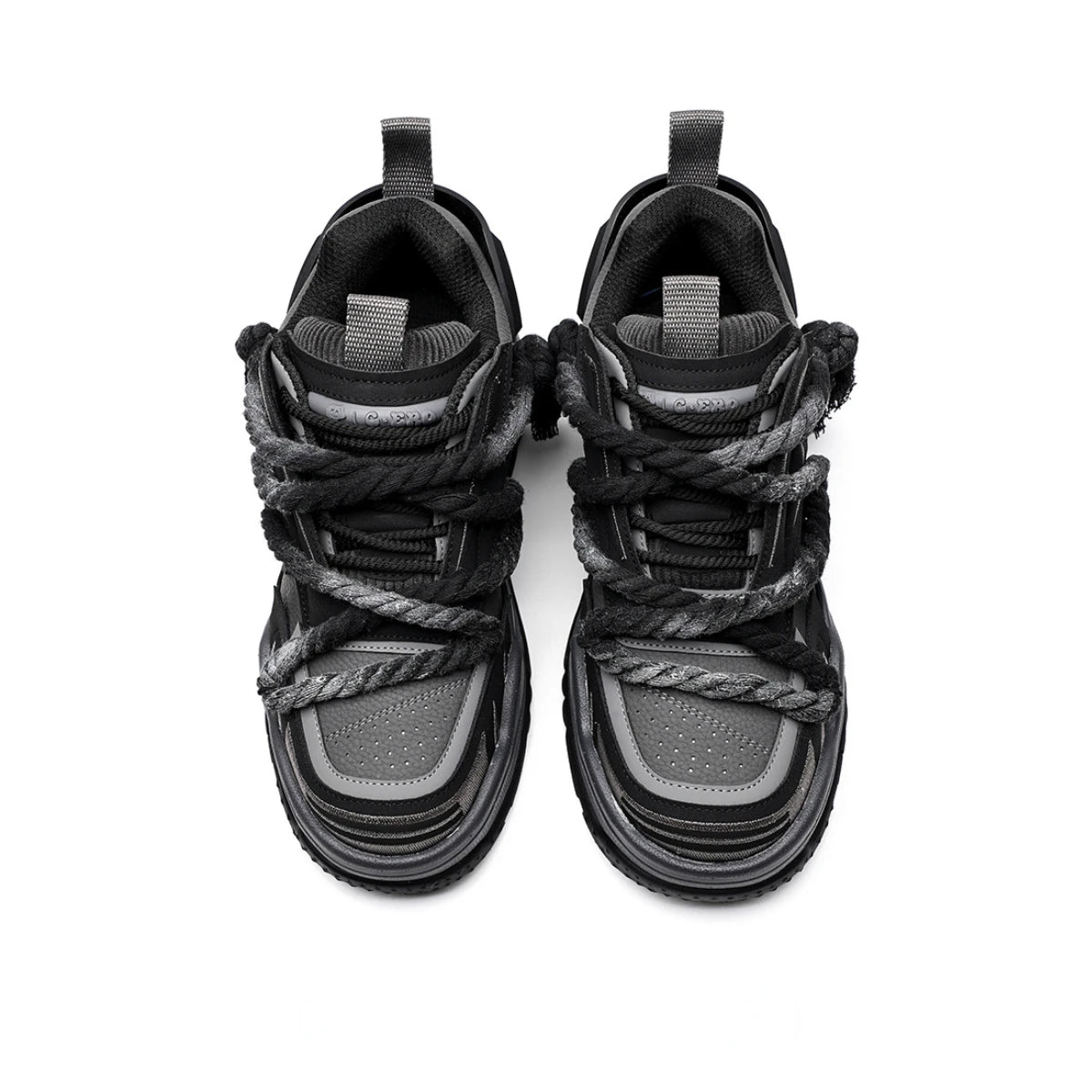 KOOPER™ Carbon Y2K Black Punk Skate Sneakers – Unisex Cowhide & Polyester Streetwear