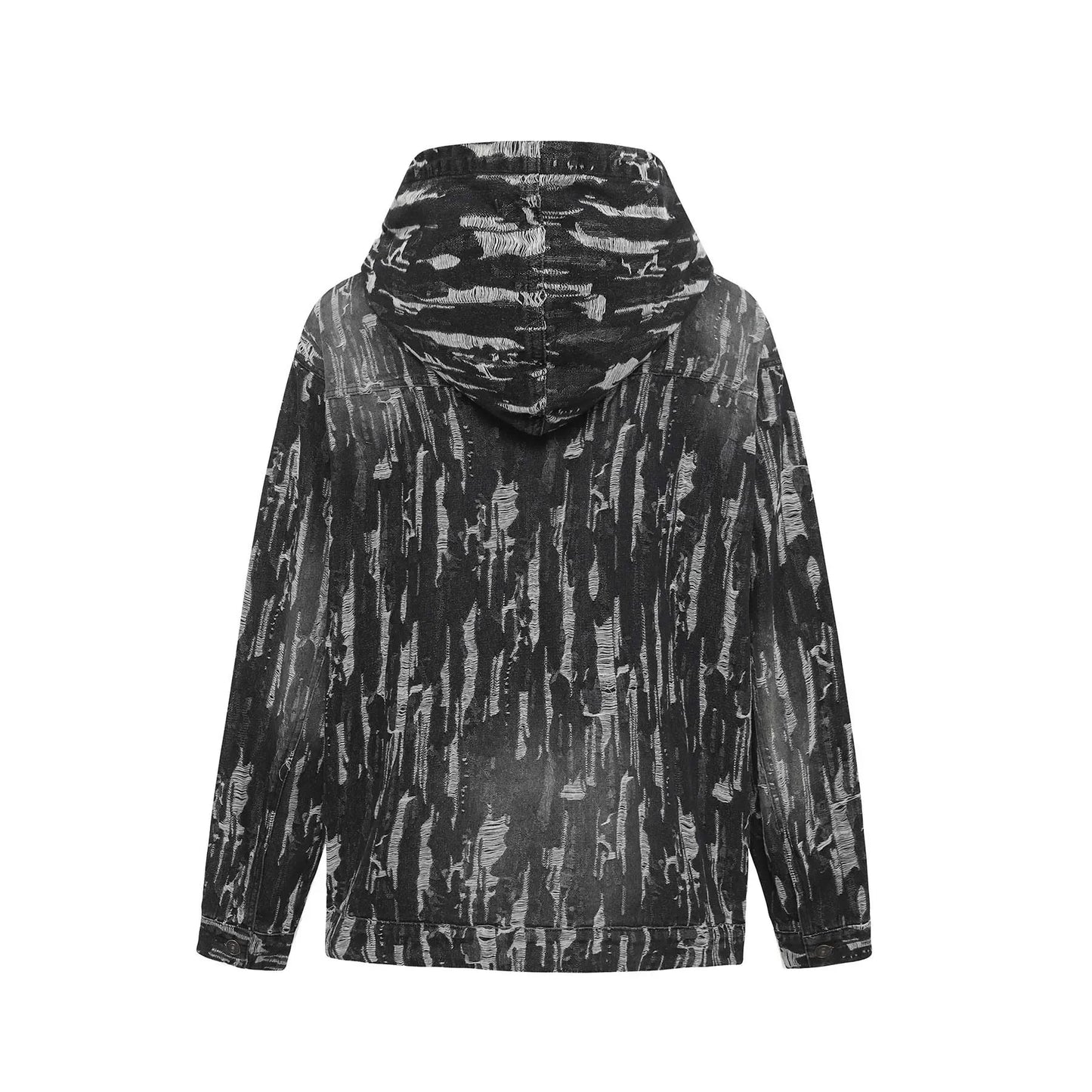 KOOPER™ Ripped Denim Hoodie – American Letter Embroidery High Street Unisex Sweatshirt