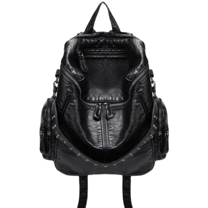 KOOPER™ Sheepskin Rivet Backpack – Korean Style Large-Capacity Leather Bookbag