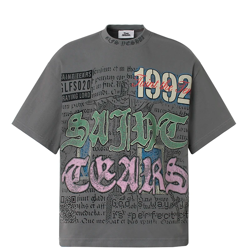 KOOPER™ Oversized Graffiti Gothic Tee – Vintage Hip Hop Streetwear 100% Cotton