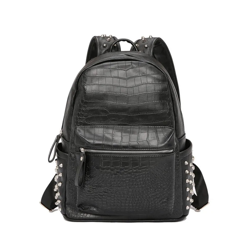 KOOPER™ Alligator Embossed Rivet Backpack – Luxury Unisex Laptop & School Bag