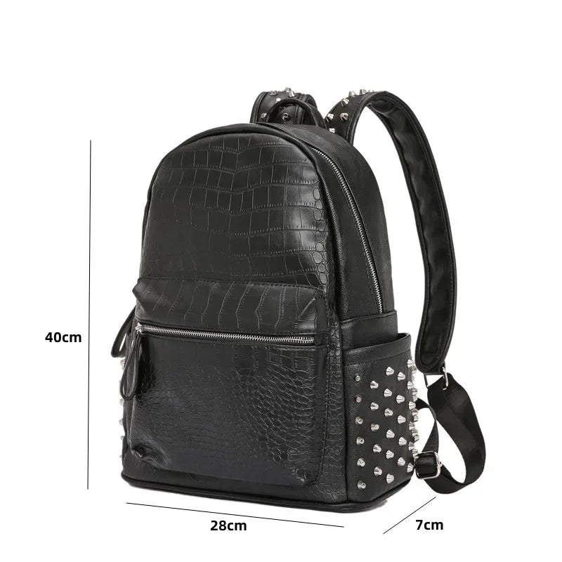 KOOPER™ Alligator Embossed Rivet Backpack – Luxury Unisex Laptop & School Bag