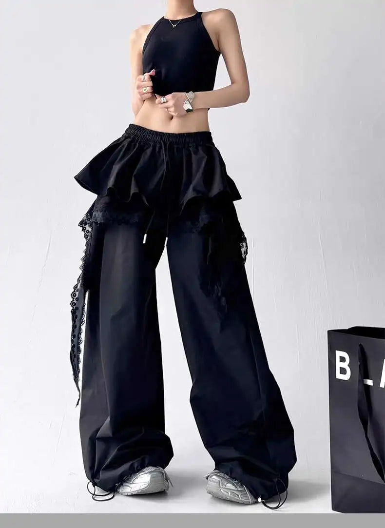 KOOPER™ Y2K Lace Patchwork Cargo Pants – Harajuku Wide Leg Streetwear