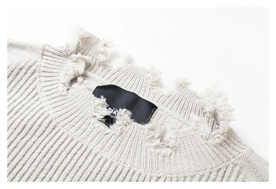 KOOPER™ Harajuku Oversized Ripped Knit Sweater – Unisex Streetwear Vintage Jumper