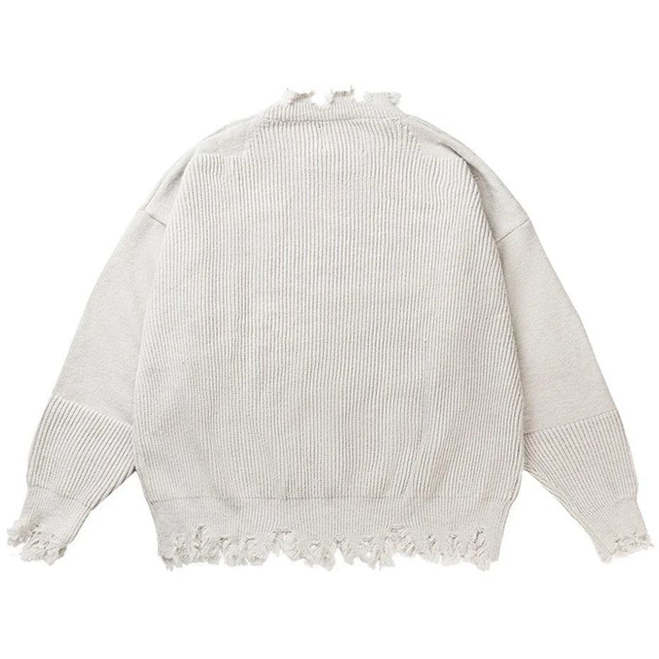 KOOPER™ Harajuku Oversized Ripped Knit Sweater – Unisex Streetwear Vintage Jumper