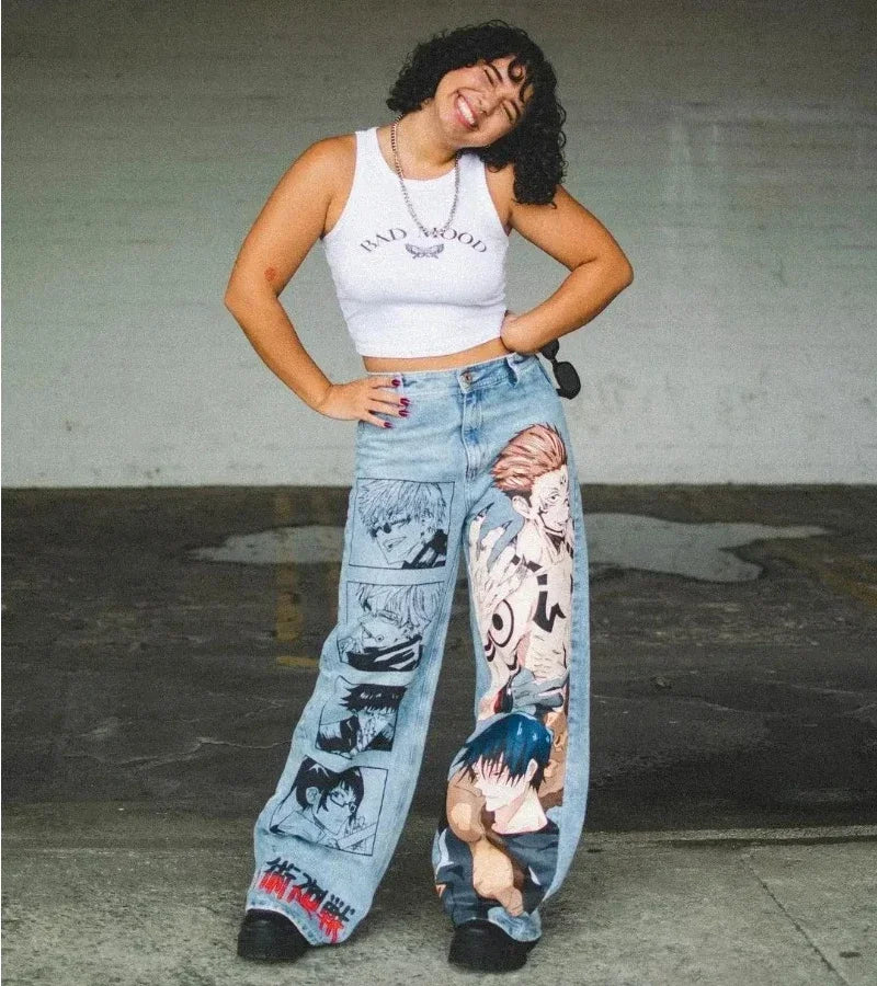 KOOPER™ Y2K Baggy Anime Jeans – Harajuku Vintage Wide-Leg Streetwear