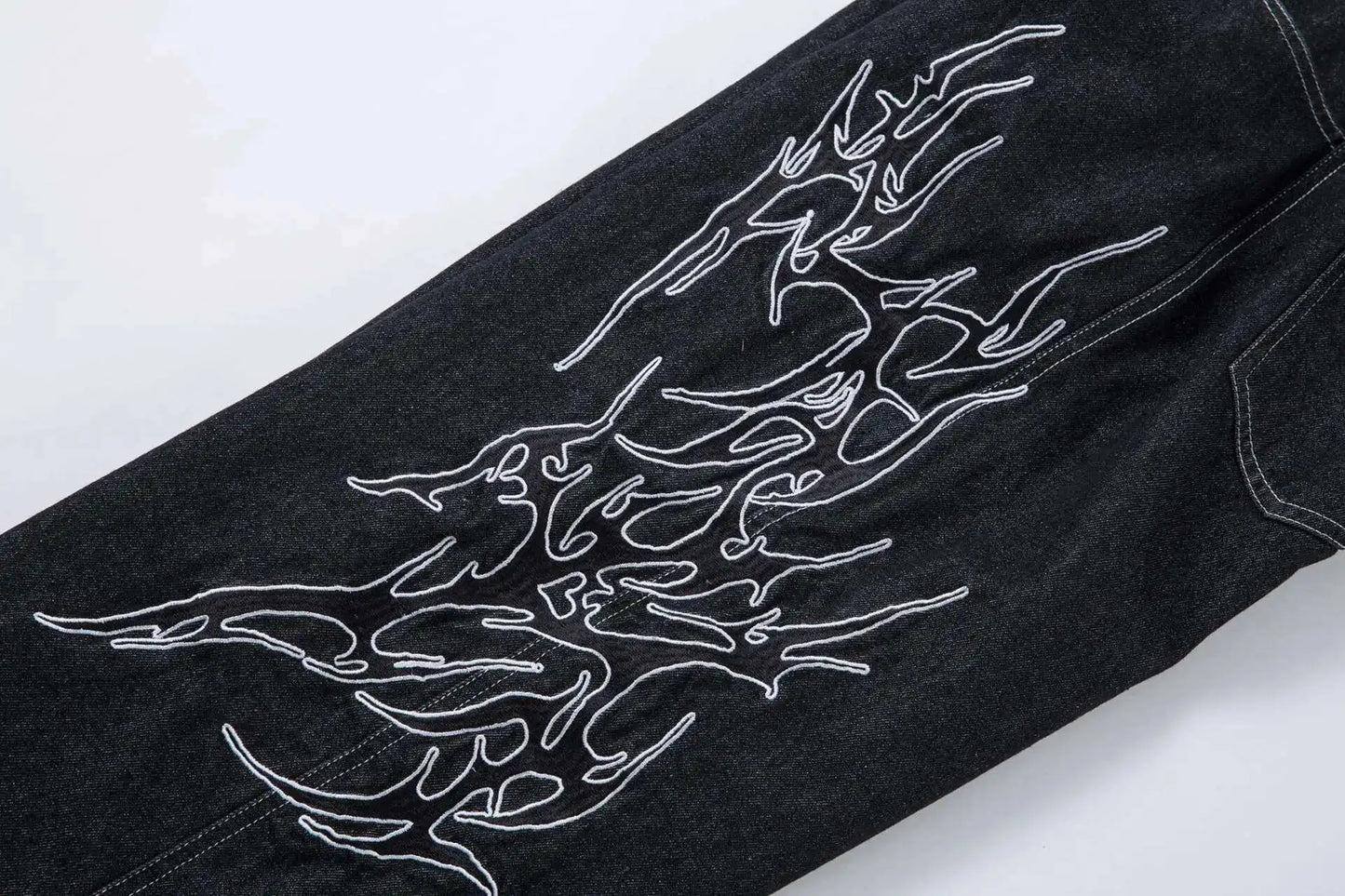 KOOPER™ Vintage Embroidered Black Jeans – Loose Fit Wide Leg Streetwear