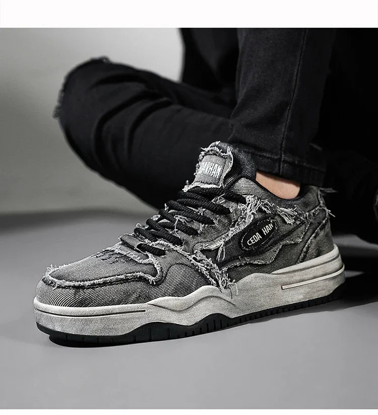 KOOPER™ Retro Denim Skate Sneakers – Unisex Canvas Sports & Casual Shoes