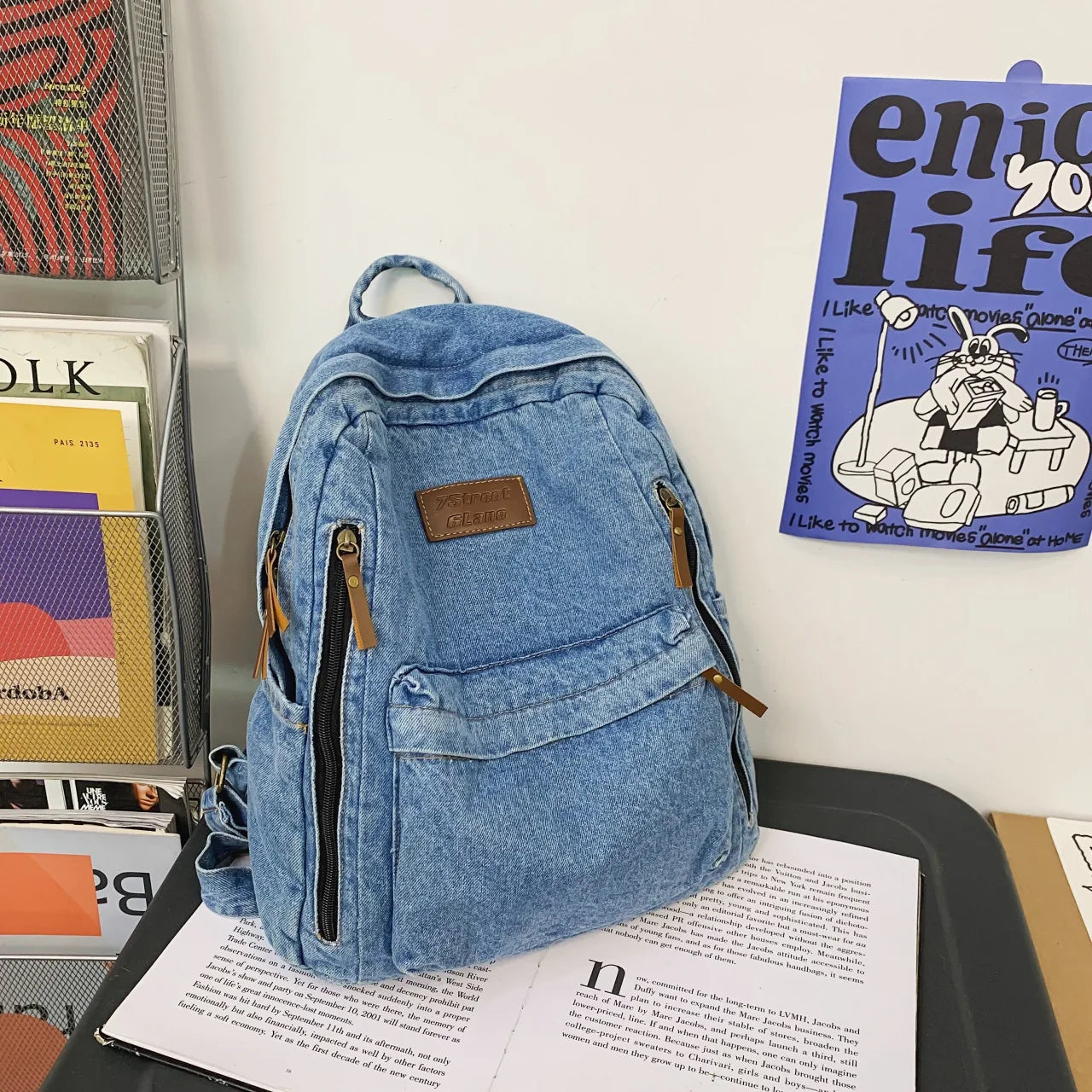 KOOPER™ Denim School Backpack – Trendy Multi-Pocket Large-Capacity Jeans Bag