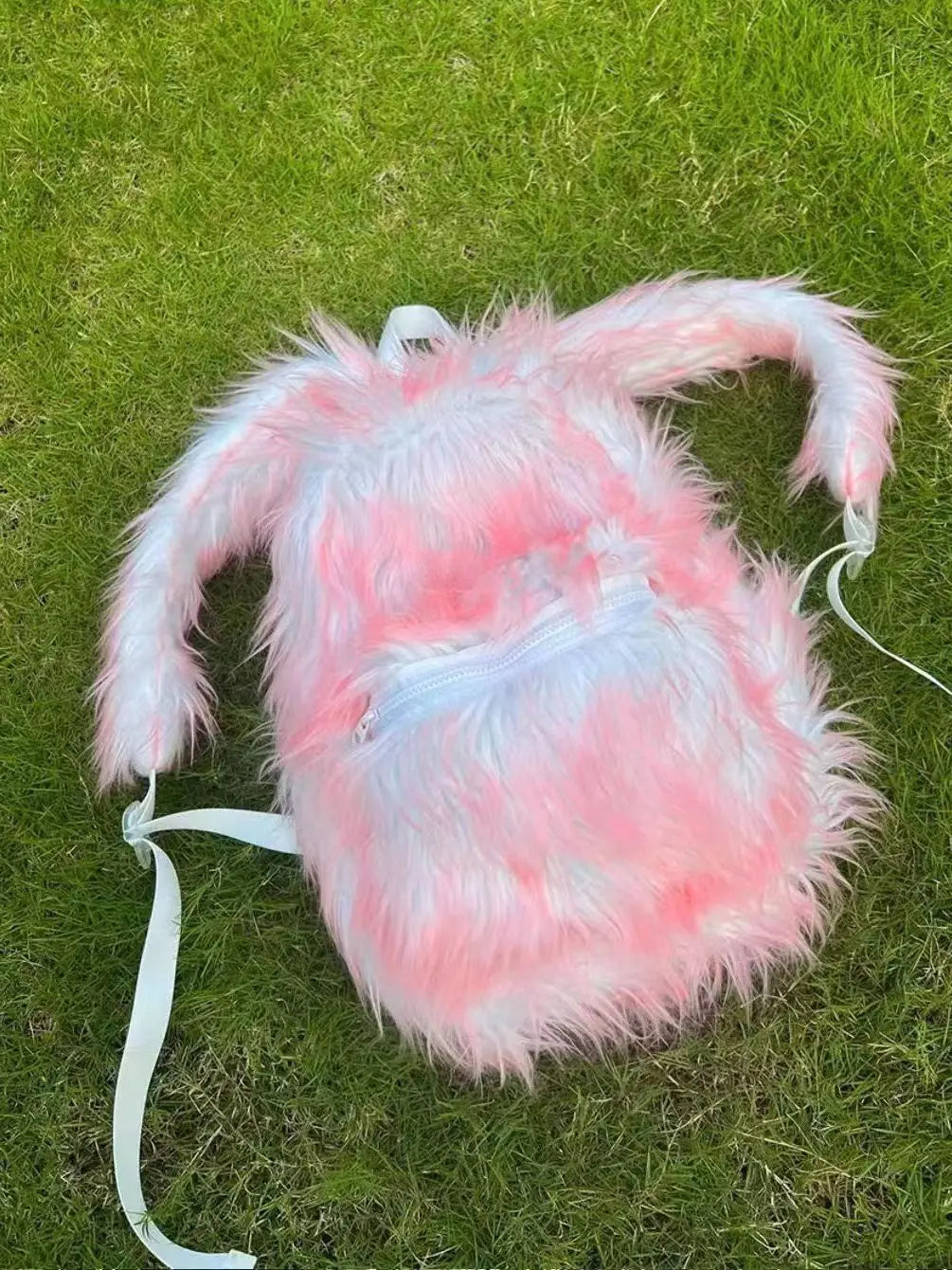 KOOPER™ Ice Blue & Pink Faux Fur Backpack – Kawaii Fluffy School & Travel Bag