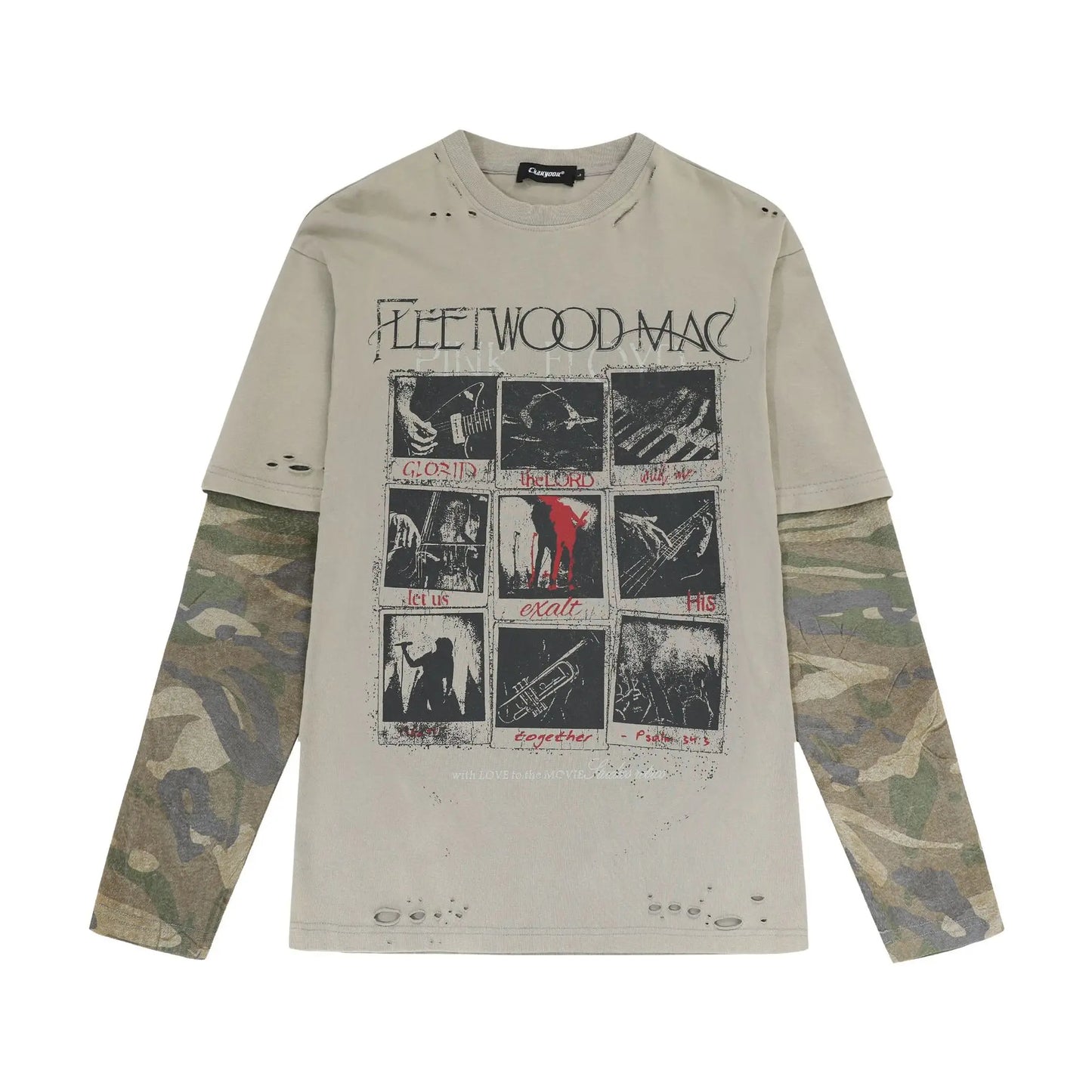 KOOPER™ Luxury Retro Rock Graffiti Shirt – Fake Two-Piece Camouflage Long Sleeve Tee