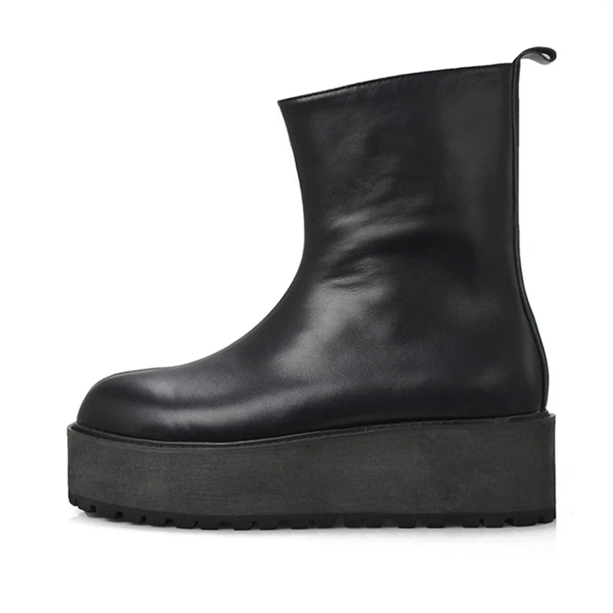KOOPER™ Vantage Handmade Luxury Leather Chunky Sole Boots – Custom Retro Zipper Design