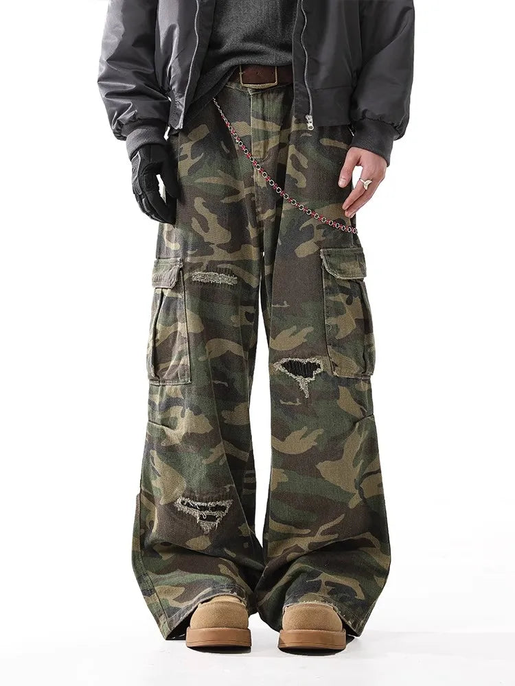 KOOPER™ American Retro Cleanfit Camouflage Workwear Pants – Straight Leg High Street Jeans