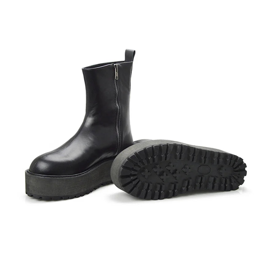 KOOPER™ Vantage Handmade Luxury Leather Chunky Sole Boots – Custom Retro Zipper Design