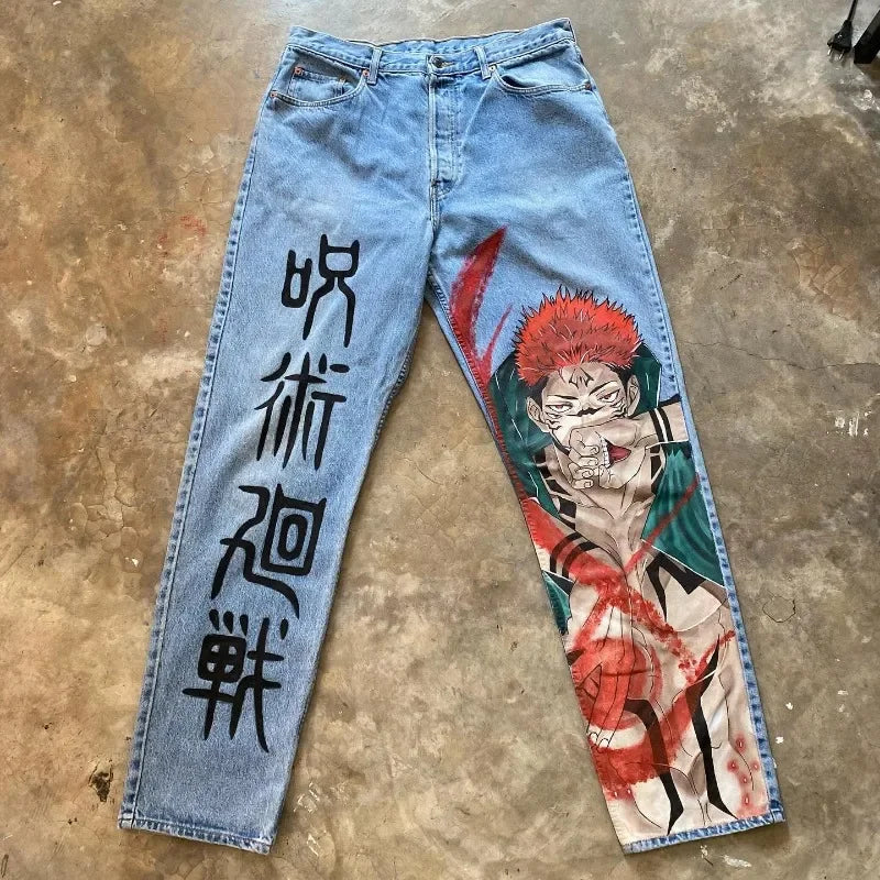 KOOPER™ Y2K Baggy Anime Jeans – Harajuku Vintage Wide-Leg Streetwear