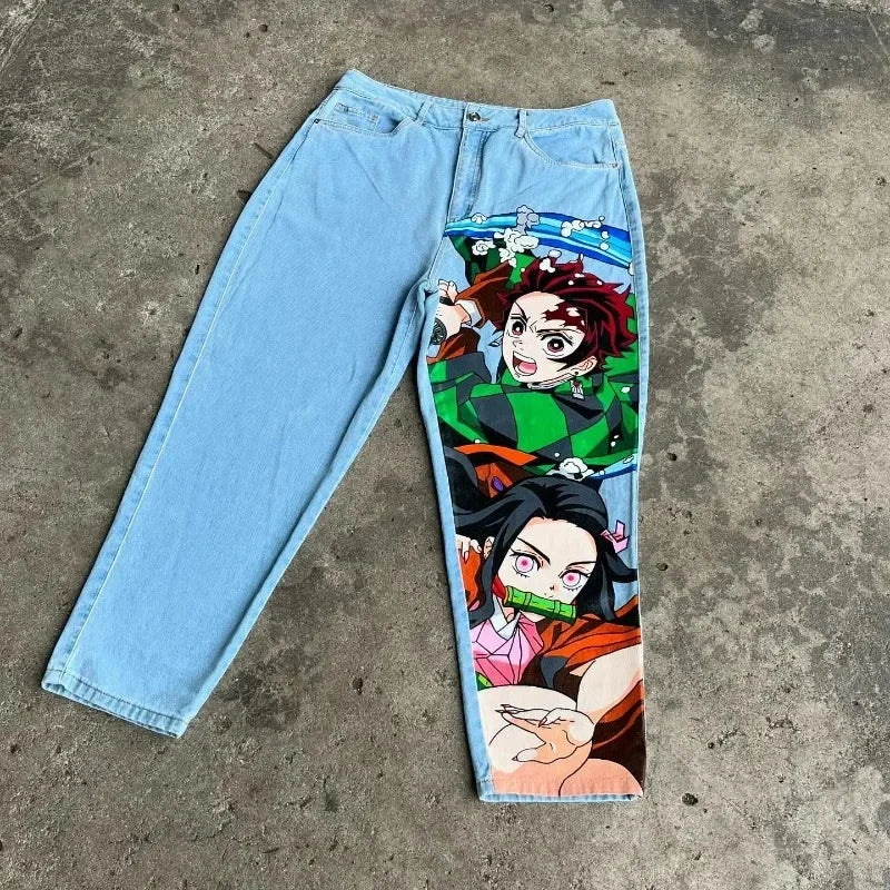 KOOPER™ Y2K Baggy Anime Jeans – Harajuku Vintage Wide-Leg Streetwear