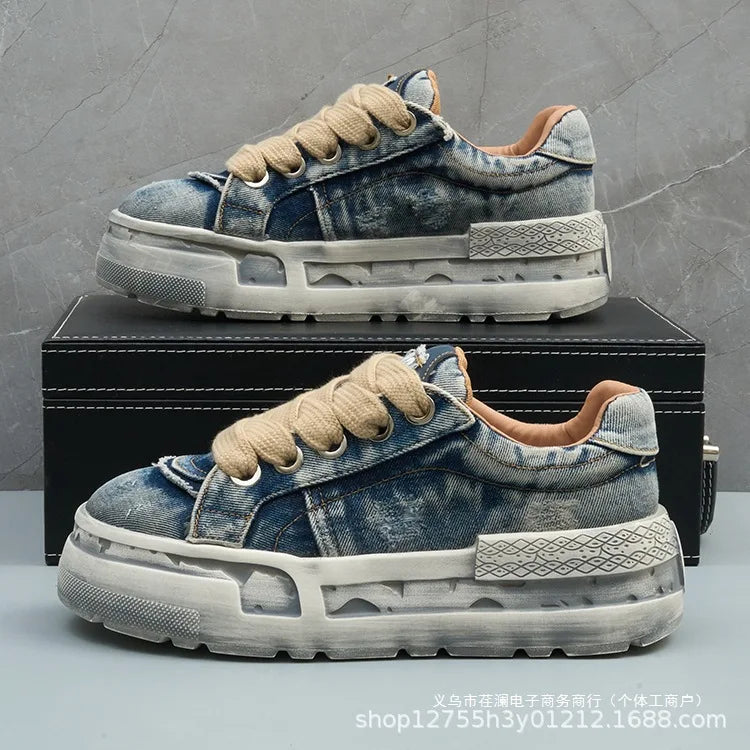KOOPER™ Retro Washed Denim Board Shoes – Unisex Canvas Sports & Casual Sneakers