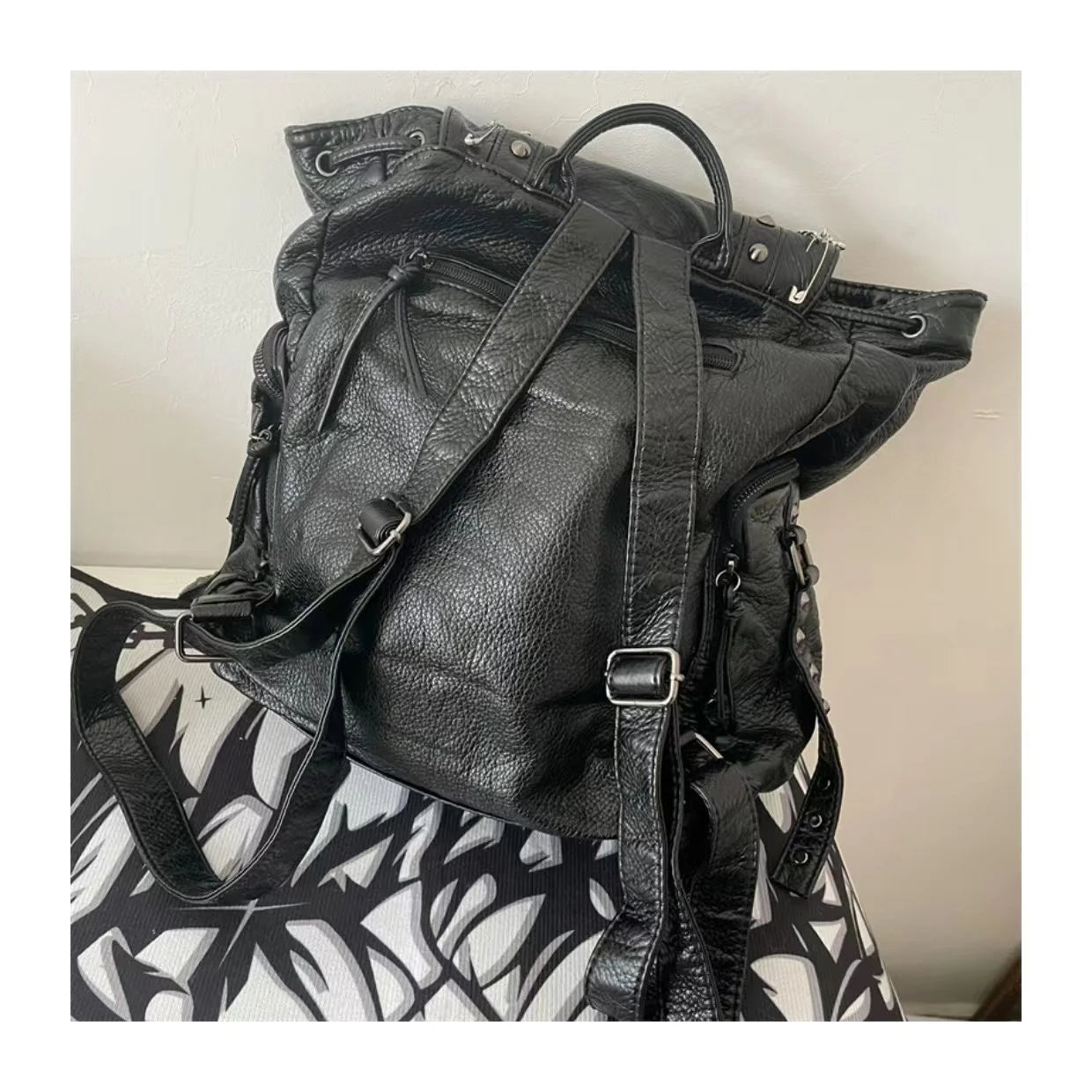 KOOPER™ Original Punk Skull Chain Backpack – Soft Leather Gothic School & Streetwear Bag