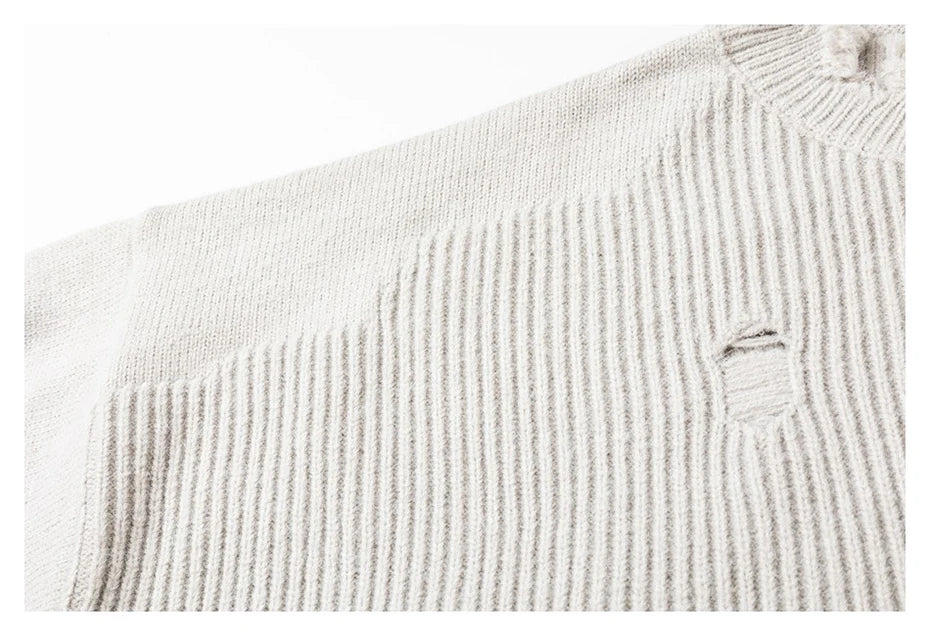 KOOPER™ Harajuku Oversized Ripped Knit Sweater – Unisex Streetwear Vintage Jumper