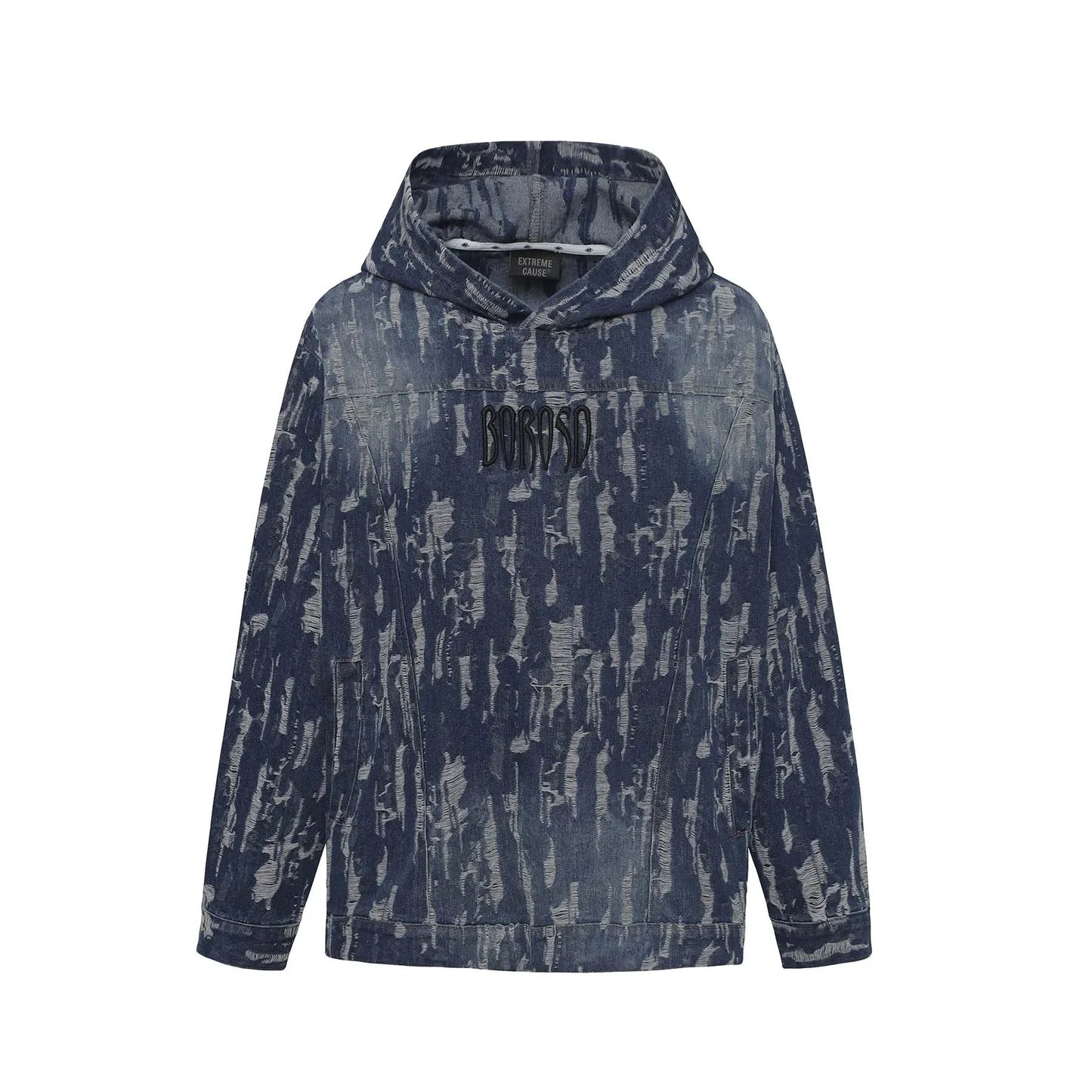 KOOPER™ Ripped Denim Hoodie – American Letter Embroidery High Street Unisex Sweatshirt