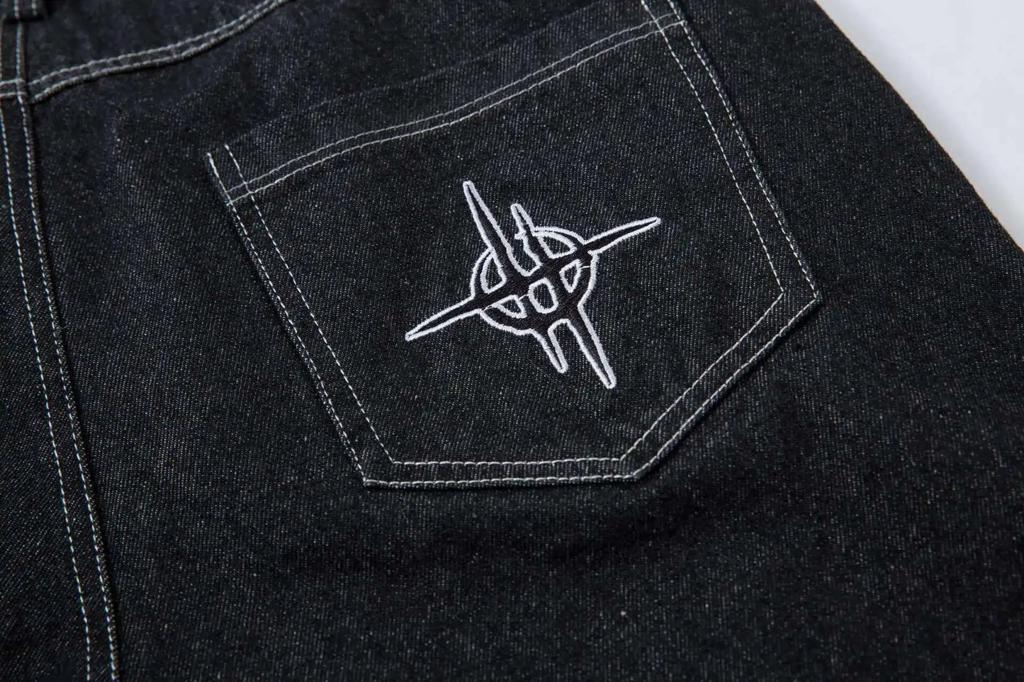 KOOPER™ Vintage Embroidered Black Jeans – Loose Fit Wide Leg Streetwear