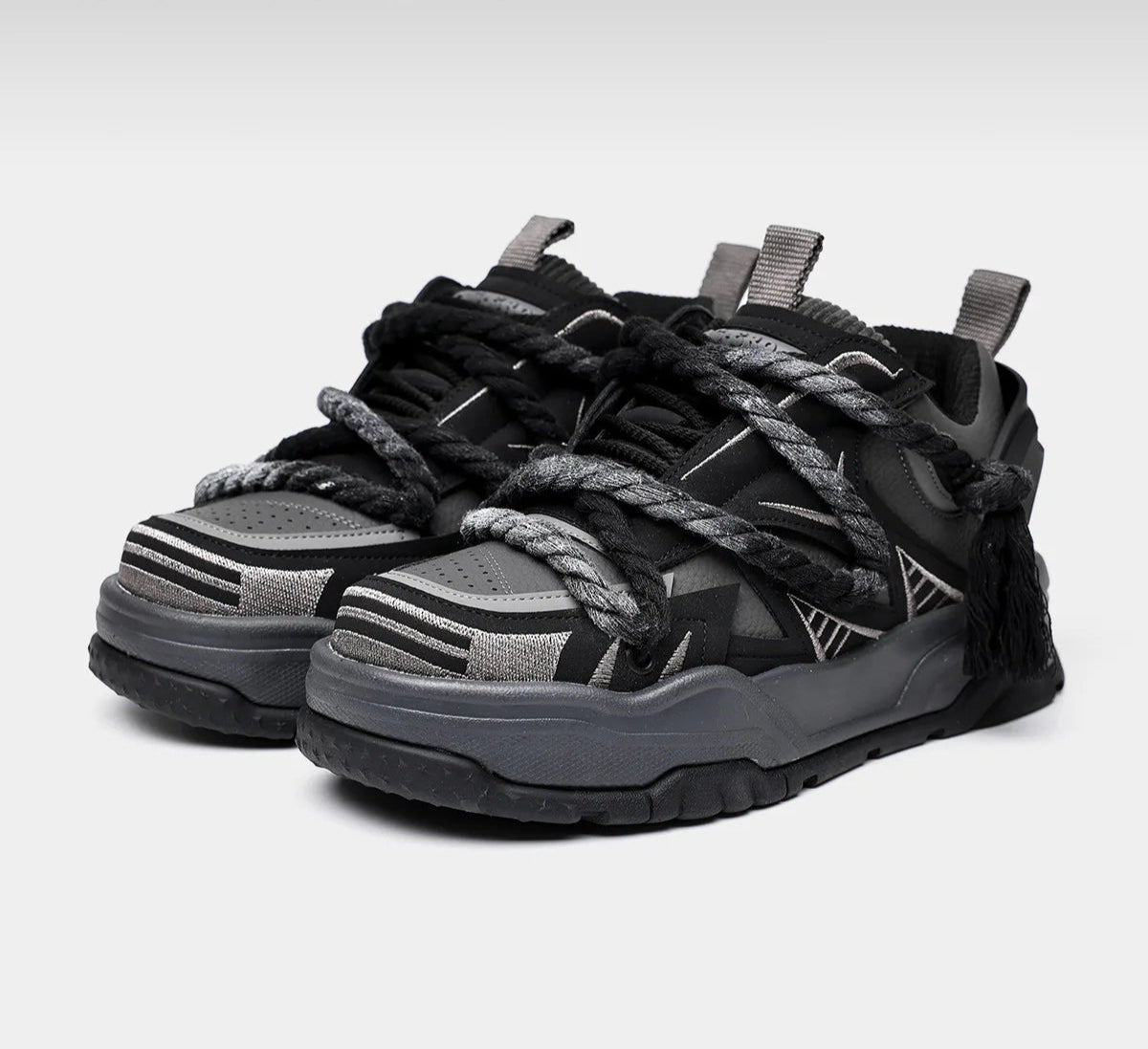 KOOPER™ Carbon Y2K Black Punk Skate Sneakers – Unisex Cowhide & Polyester Streetwear