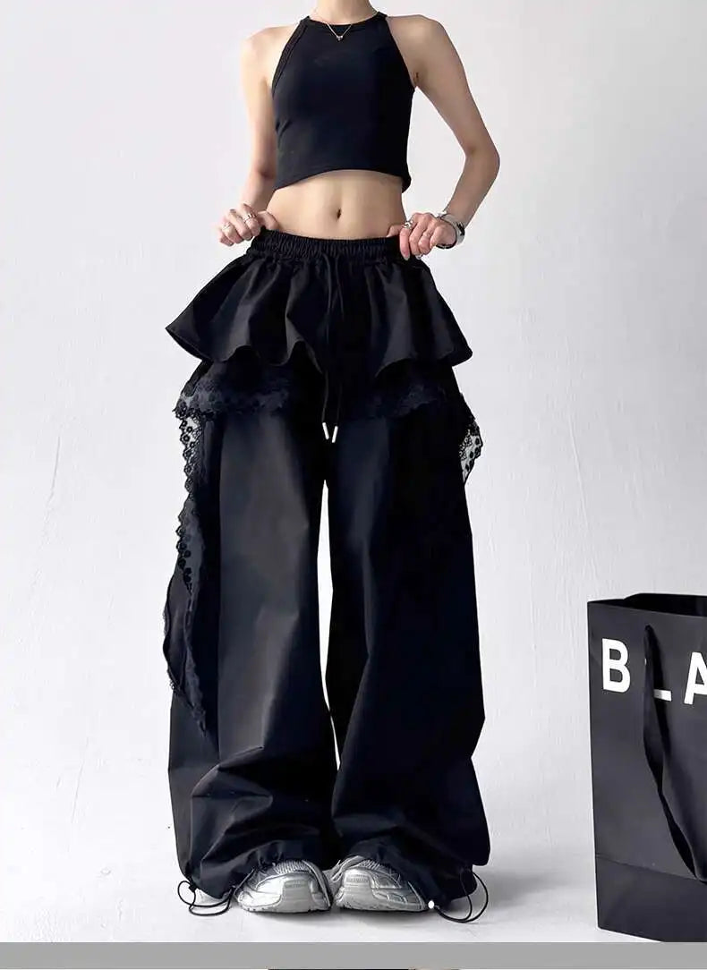KOOPER™ Y2K Lace Patchwork Cargo Pants – Harajuku Wide Leg Streetwear