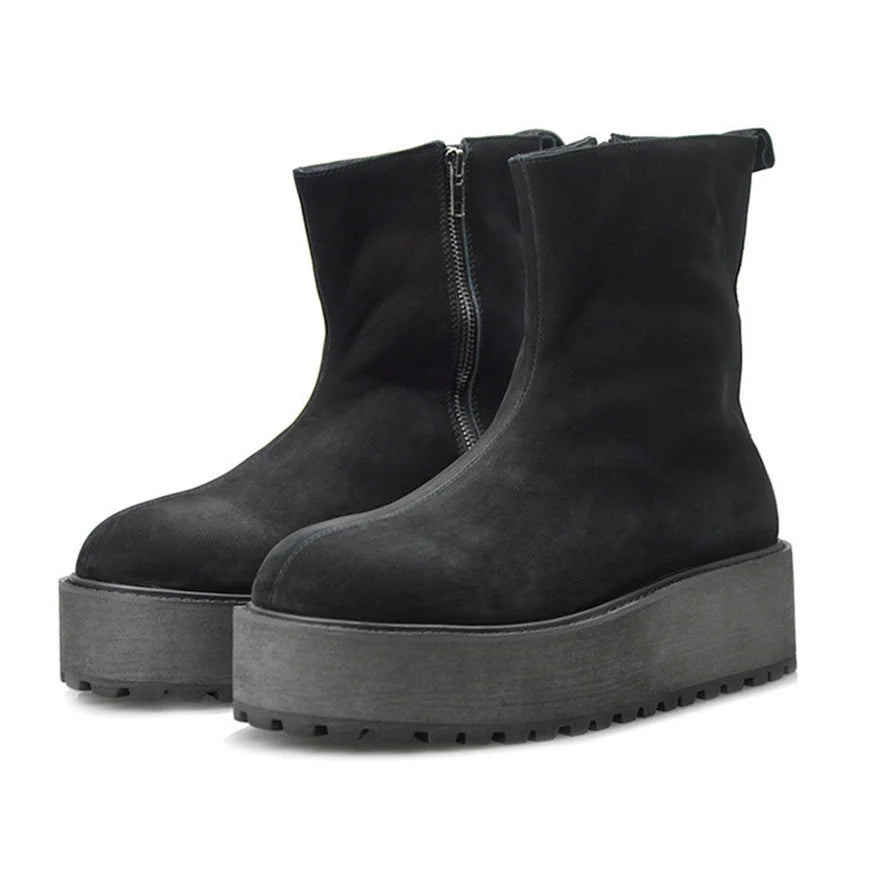 KOOPER™ Vantage Handmade Luxury Leather Chunky Sole Boots – Custom Retro Zipper Design