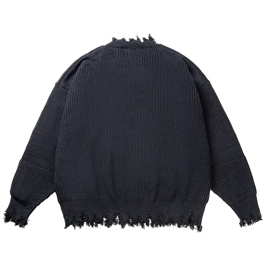 KOOPER™ Harajuku Oversized Ripped Knit Sweater – Unisex Streetwear Vintage Jumper