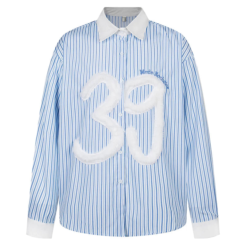KOOPER™ Oversized Striped Shirt – Unisex Streetwear Patchwork Design