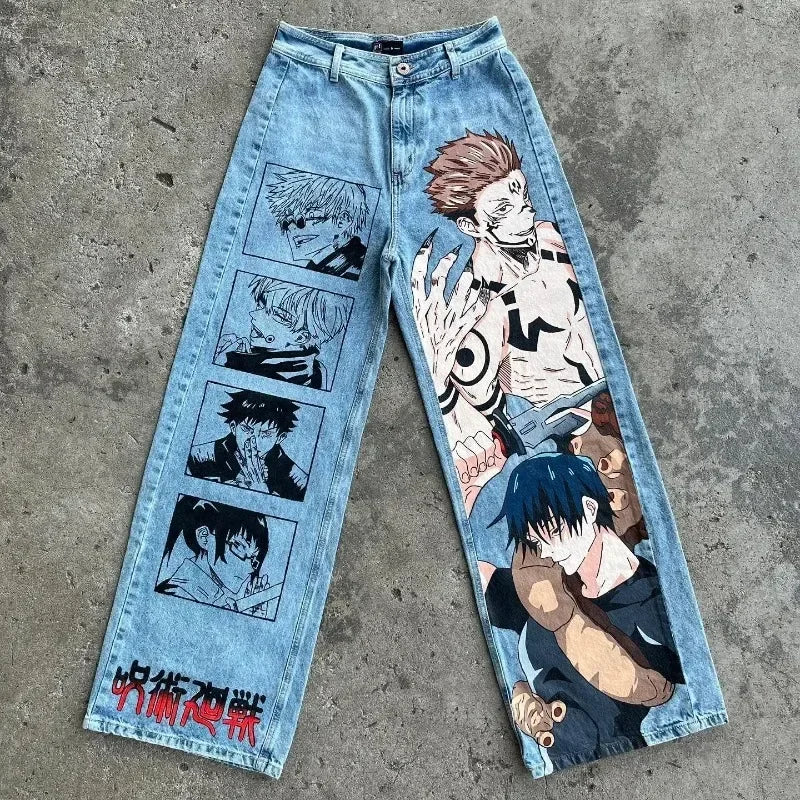 KOOPER™ Y2K Baggy Anime Jeans – Harajuku Vintage Wide-Leg Streetwear